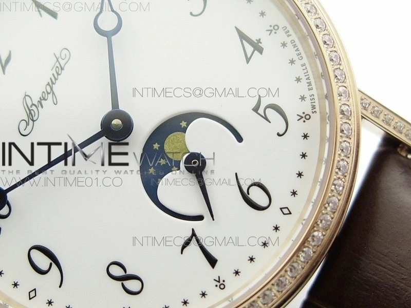 BG 9087BB Moon phase RG 1:1 Best Edition White Dial Diamond Bezel on Brown Leather Strap Cal.770