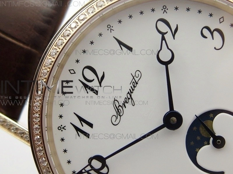 BG 9087BB Moon phase RG 1:1 Best Edition White Dial Diamond Bezel on Brown Leather Strap Cal.770