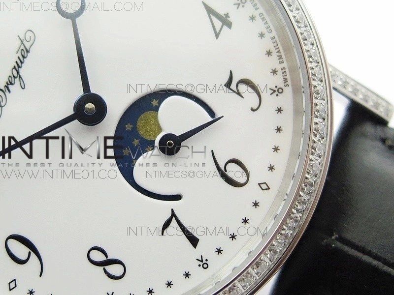 BG 9087BB Moonphase SS 1:1 Best Edition White Dial Diamond Bezel on Black Leather Strap Cal.770