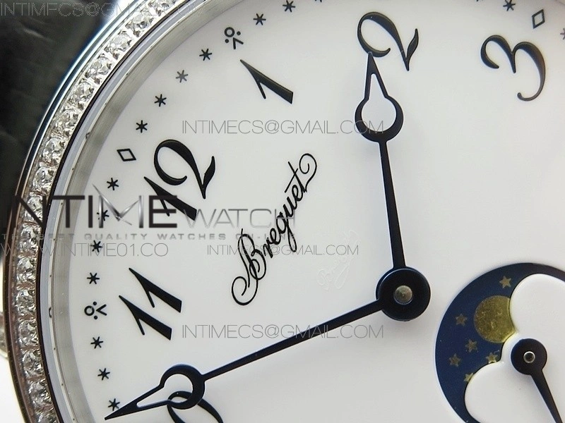 BG 9087BB Moonphase SS 1:1 Best Edition White Dial Diamond Bezel on Black Leather Strap Cal.770