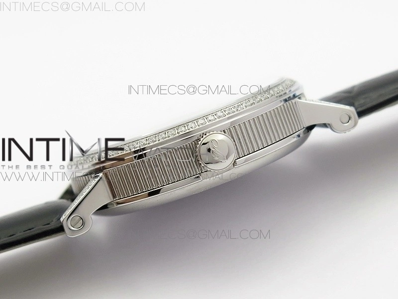 BG 9087BB Moonphase SS 1:1 Best Edition White Dial Diamond Bezel on Black Leather Strap Cal.770