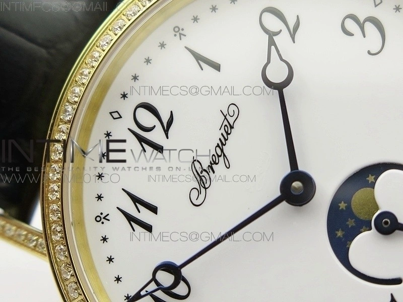 BG 9087BB Moonphase YG 1:1 Best Edition White Dial Diamond Bezel on Black Leather Strap Cal.770
