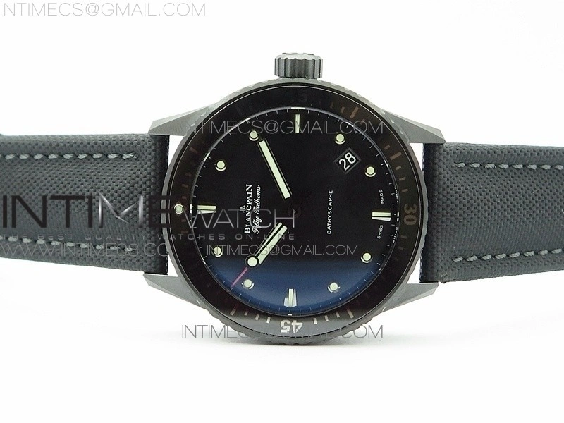Fifty Fathoms Bathyscaphe Black Ceramic GF 1:1 Best Edition Black Dial on Black Sail-Canvas Strap A1315