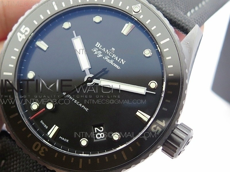 Fifty Fathoms Bathyscaphe Black Ceramic GF 1:1 Best Edition Black Dial on Black Sail-Canvas Strap A1315