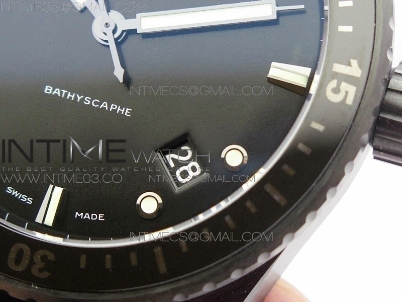 Fifty Fathoms Bathyscaphe Black Ceramic GF 1:1 Best Edition Black Dial on Black Sail-Canvas Strap A1315