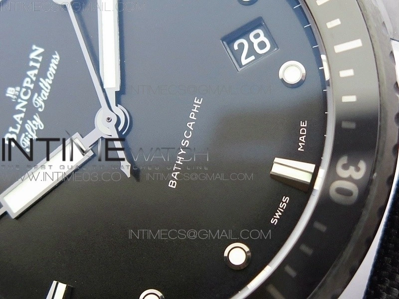 Fifty Fathoms Bathyscaphe Black Ceramic GF 1:1 Best Edition Black Dial on Black Sail-Canvas Strap A1315
