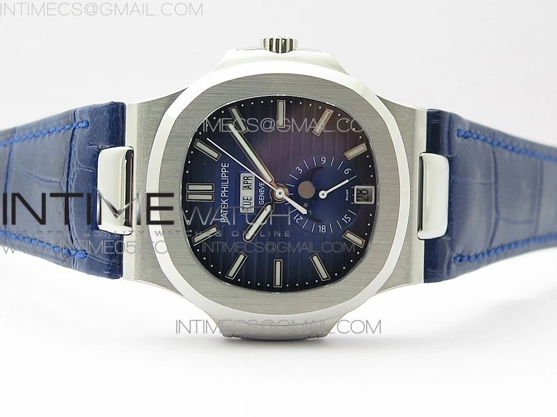 Nautilus 5726 Complicated SS GRF 1:1 Best Edition Blue Textured Dial on Blue Leather Strap A324 V3