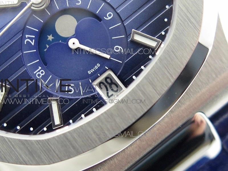 Nautilus 5726 Complicated SS GRF 1:1 Best Edition Blue Textured Dial on Blue Leather Strap A324 V3