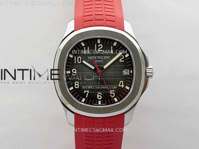 Aquanaut Jumbo 5167A-012 Singapore SS PPF 1:1 Best Edition Black Dial on Red Rubber Strap Super Clone 26-330 V2