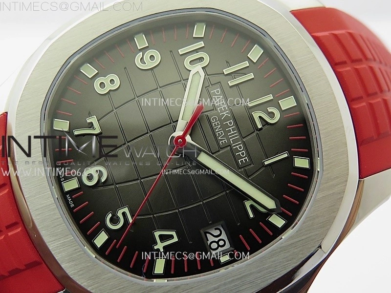 Aquanaut Jumbo 5167A-012 Singapore SS PPF 1:1 Best Edition Black Dial on Red Rubber Strap Super Clone 26-330 V2