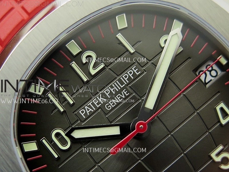 Aquanaut Jumbo 5167A-012 Singapore SS PPF 1:1 Best Edition Black Dial on Red Rubber Strap Super Clone 26-330 V2