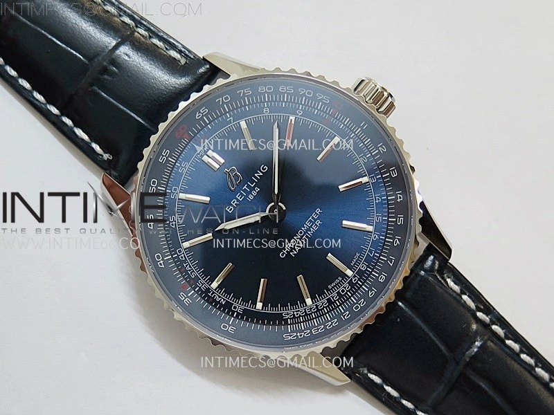 Navitimer 1 Automatic 41mm SS BLSF 1:1 Best Edition Blue Dial on Blue Leather Strap A2824