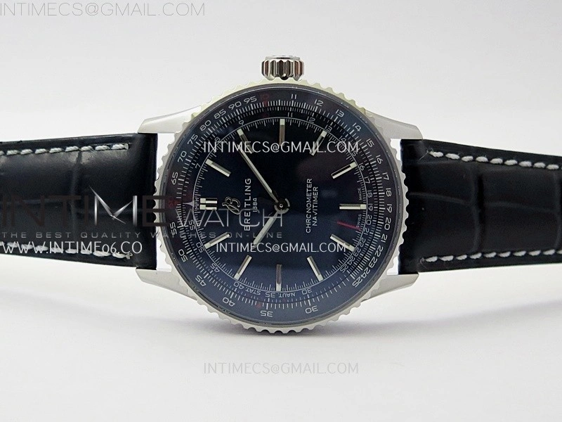 Navitimer 1 Automatic 41mm SS BLSF 1:1 Best Edition Blue Dial on Blue Leather Strap A2824