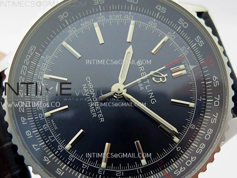 Navitimer 1 Automatic 41mm SS BLSF 1:1 Best Edition Blue Dial on Blue Leather Strap A2824