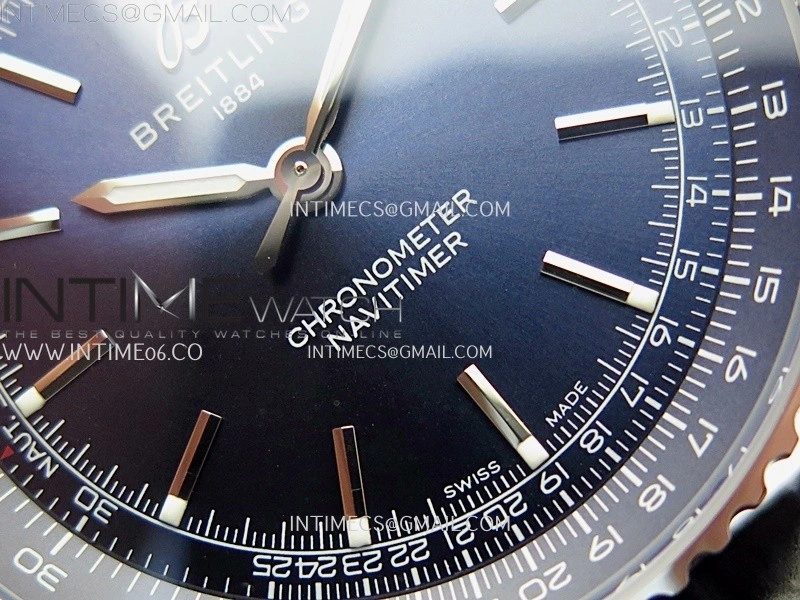Navitimer 1 Automatic 41mm SS BLSF 1:1 Best Edition Blue Dial on Blue Leather Strap A2824