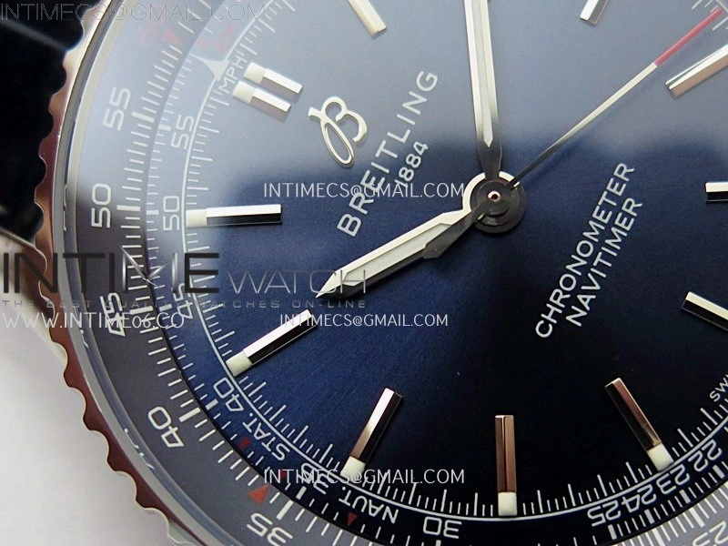 Navitimer 1 Automatic 41mm SS BLSF 1:1 Best Edition Blue Dial on Blue Leather Strap A2824