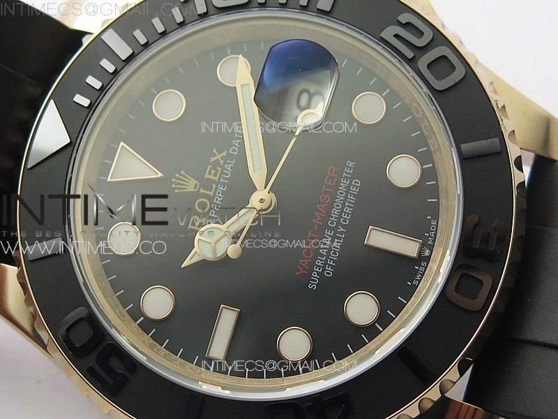 Yacht-Master 126655 3EF 1:1 Best Edition 3D Black Ceramic Bezel on Black Rubber Strap VR3235