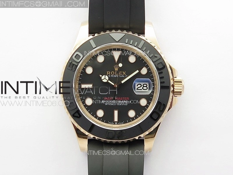 Yacht-Master 126655 3EF 1:1 Best Edition 3D Black Ceramic Bezel on Black Rubber Strap VR3235