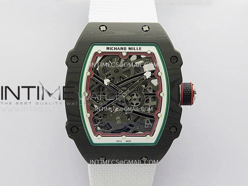 RM67-02 White Inner Bezel Real NTPT 1:1 Best Edition Skeleton Dial On White Nylon strap CRMA7 Clone