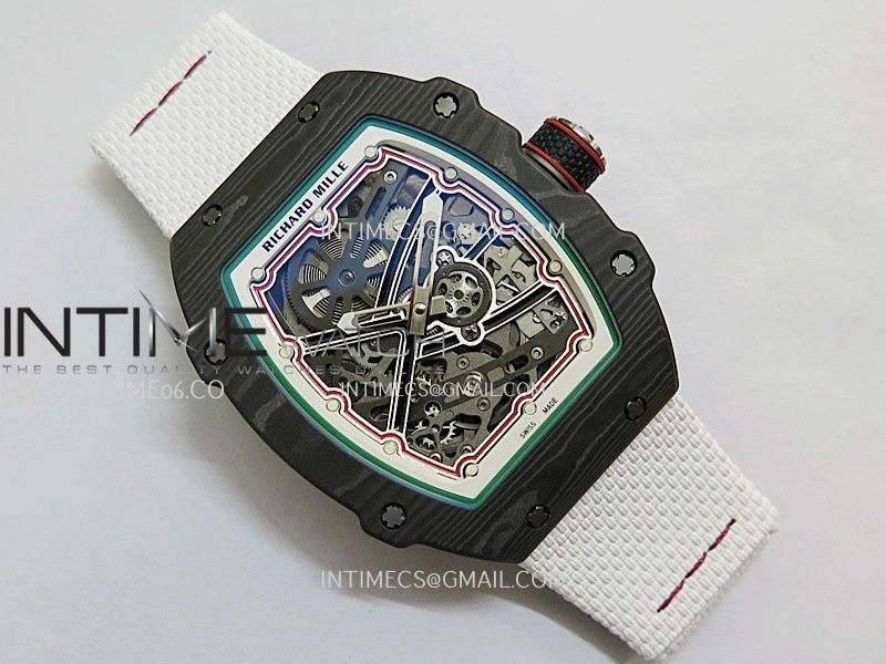 RM67-02 White Inner Bezel Real NTPT 1:1 Best Edition Skeleton Dial On White Nylon strap CRMA7 Clone