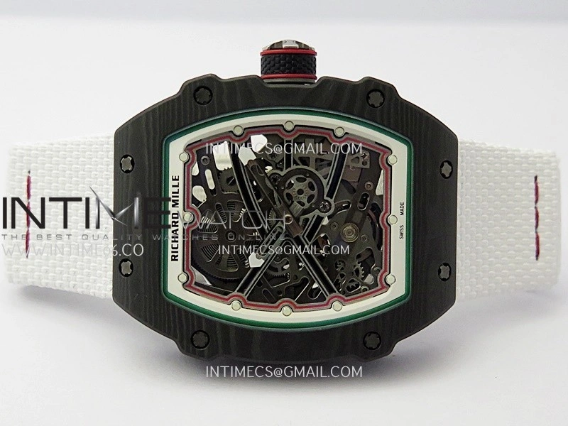 RM67-02 White Inner Bezel Real NTPT 1:1 Best Edition Skeleton Dial On White Nylon strap CRMA7 Clone