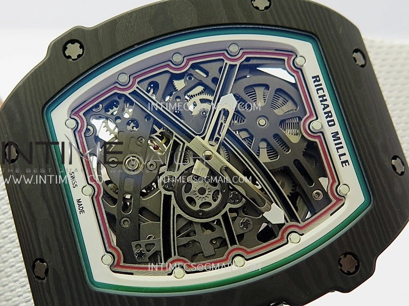 RM67-02 White Inner Bezel Real NTPT 1:1 Best Edition Skeleton Dial On White Nylon strap CRMA7 Clone