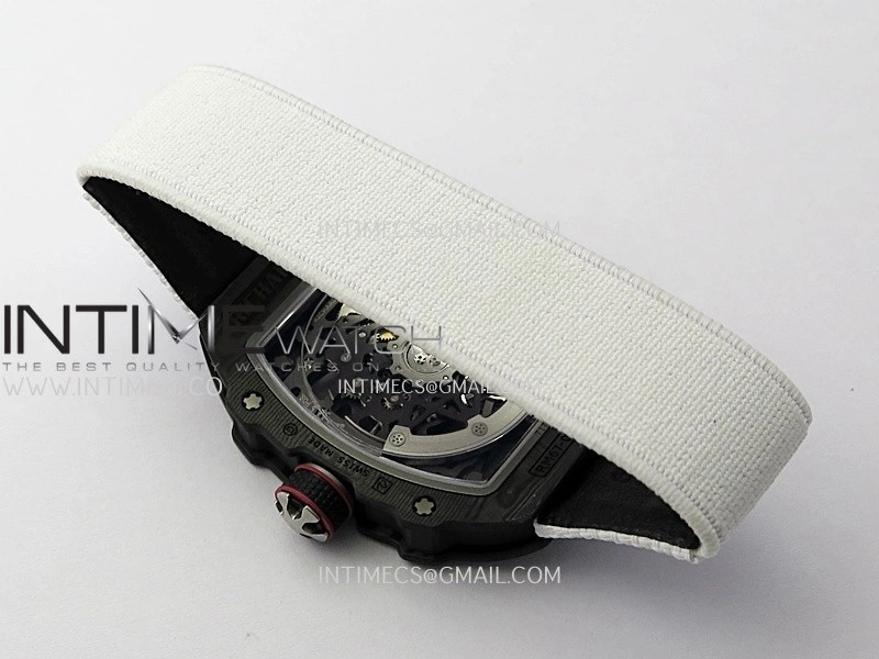 RM67-02 White Inner Bezel Real NTPT 1:1 Best Edition Skeleton Dial On White Nylon strap CRMA7 Clone