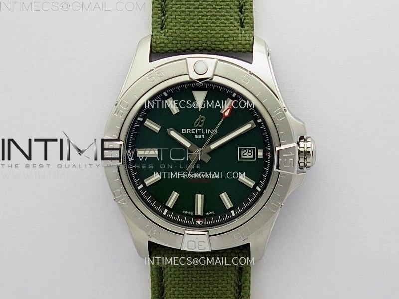 Avenger Chronometer 42mm SS BLSF 1:1 Best Edition Green Dial On Green Nylon Strap A2824