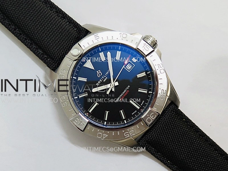 Avenger Chronometer 45mm SS B50F 1:1 Best Edition Black Dial On Black Nylon Strap A2824