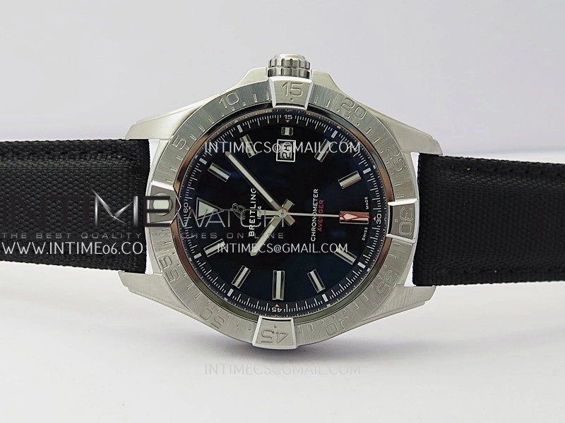 Avenger Chronometer 45mm SS B50F 1:1 Best Edition Black Dial On Black Nylon Strap A2824