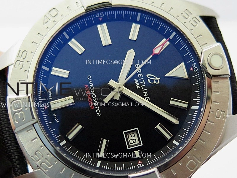 Avenger Chronometer 45mm SS B50F 1:1 Best Edition Black Dial On Black Nylon Strap A2824