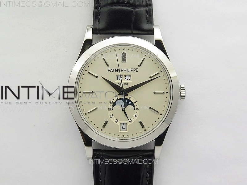 Annual Calendar Moonphase 5396 SS PPF 1:1 Best Edition Cream Dial on Black Leather Strap PPF324