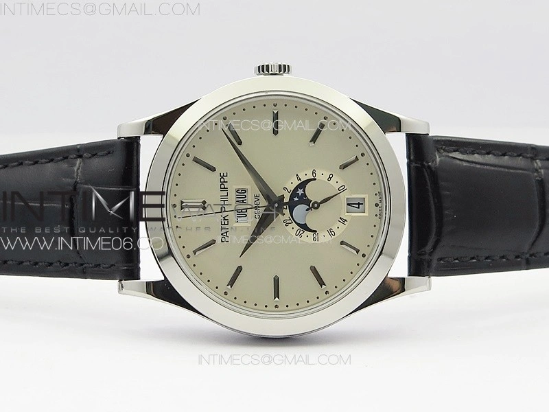 Annual Calendar Moonphase 5396 SS PPF 1:1 Best Edition Cream Dial on Black Leather Strap PPF324