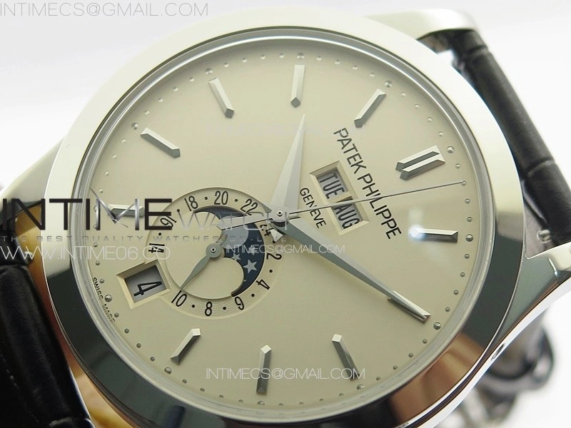 Annual Calendar Moonphase 5396 SS PPF 1:1 Best Edition Cream Dial on Black Leather Strap PPF324
