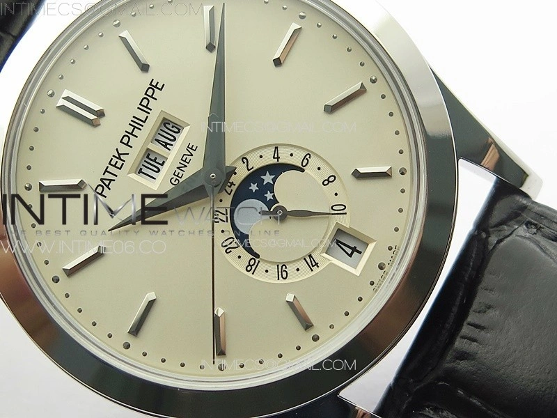 Annual Calendar Moonphase 5396 SS PPF 1:1 Best Edition Cream Dial on Black Leather Strap PPF324