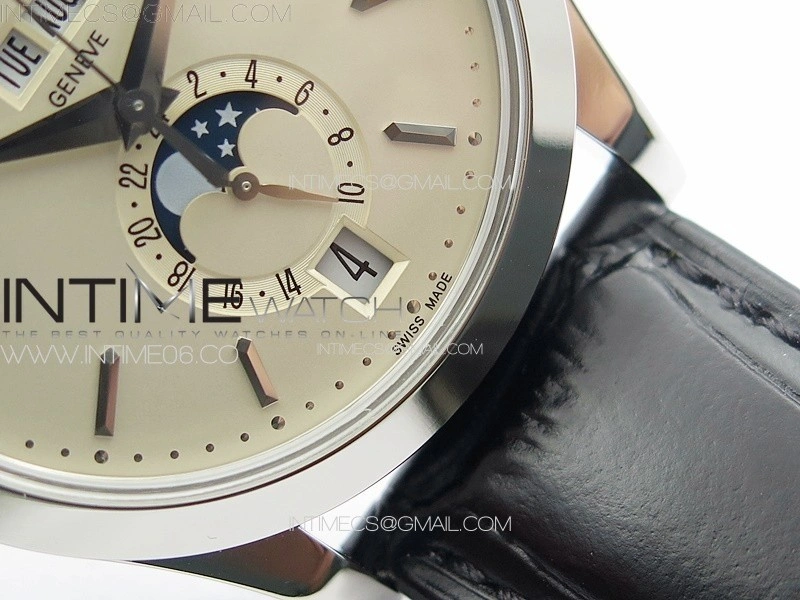 Annual Calendar Moonphase 5396 SS PPF 1:1 Best Edition Cream Dial on Black Leather Strap PPF324