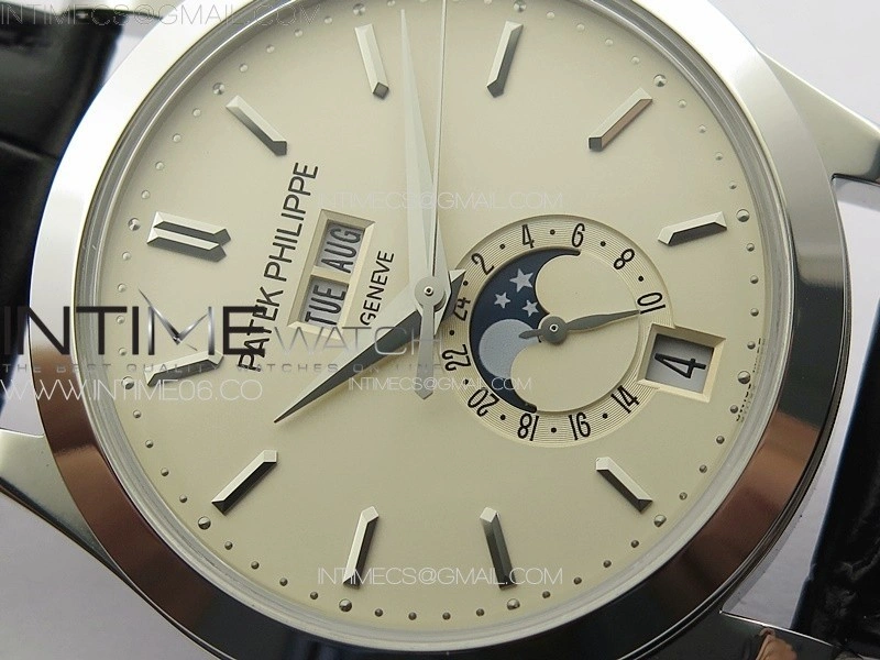Annual Calendar Moonphase 5396 SS PPF 1:1 Best Edition Cream Dial on Black Leather Strap PPF324