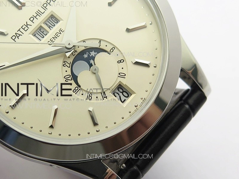 Annual Calendar Moonphase 5396 SS PPF 1:1 Best Edition Cream Dial on Black Leather Strap PPF324