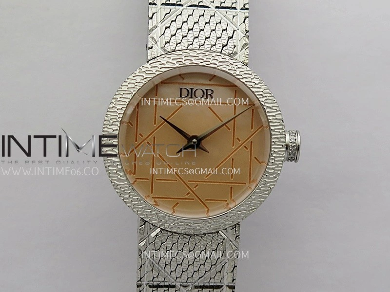 La D de Dior Satine 25mm SS 8848F 1:1 Best Edition Pink MOP Dial On SS bracelet Swiss Quartz