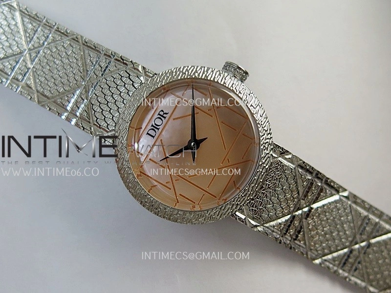 La D de Dior Satine 25mm SS 8848F 1:1 Best Edition Pink MOP Dial On SS bracelet Swiss Quartz