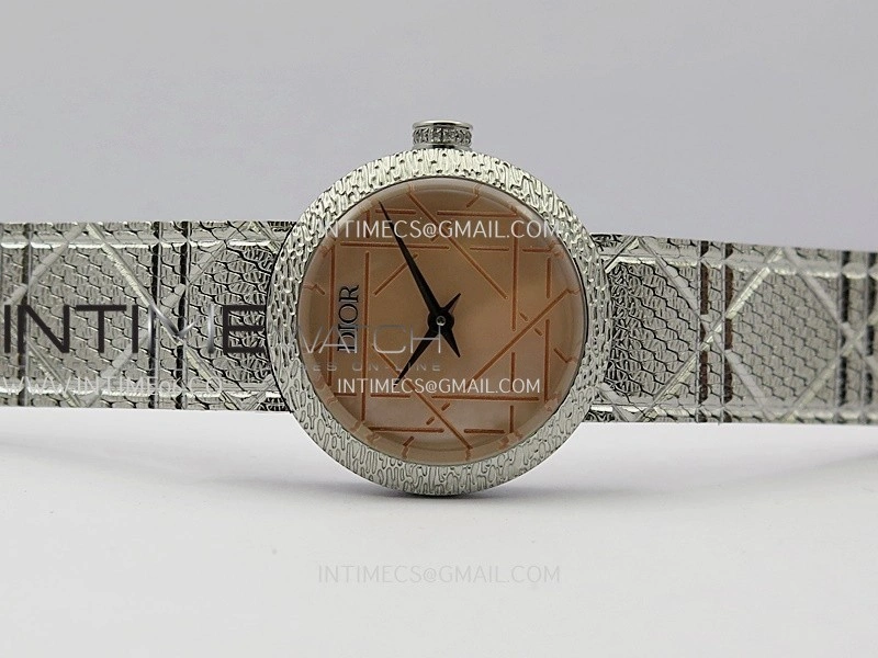 La D de Dior Satine 25mm SS 8848F 1:1 Best Edition Pink MOP Dial On SS bracelet Swiss Quartz
