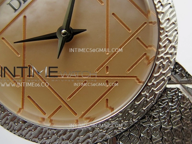 La D de Dior Satine 25mm SS 8848F 1:1 Best Edition Pink MOP Dial On SS bracelet Swiss Quartz