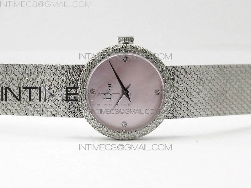 La D de dior Satine SS Case 8848F 1:1 Best Edition MOP Pink Dial on SS bracelet Swiss Quartz