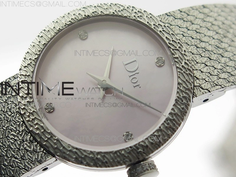 La D de dior Satine SS Case 8848F 1:1 Best Edition MOP Pink Dial on SS bracelet Swiss Quartz