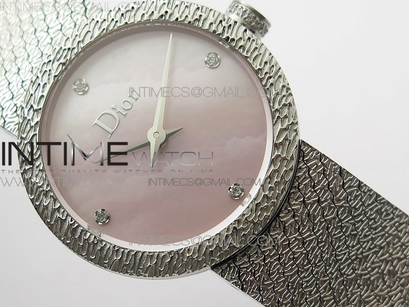 La D de dior Satine SS Case 8848F 1:1 Best Edition MOP Pink Dial on SS bracelet Swiss Quartz