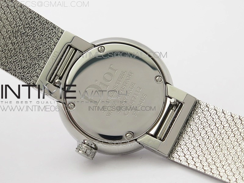 La D de dior Satine SS Case 8848F 1:1 Best Edition MOP Pink Dial on SS bracelet Swiss Quartz
