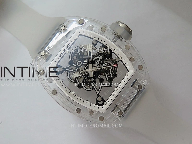 RM055 Transparent White Inner Sonic Best Edition Skeleton Dial On Transparent Rubber Strap RMUL2 Super Clone