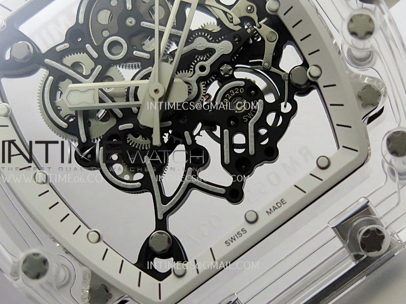 RM055 Transparent White Inner Sonic Best Edition Skeleton Dial On Transparent Rubber Strap RMUL2 Super Clone