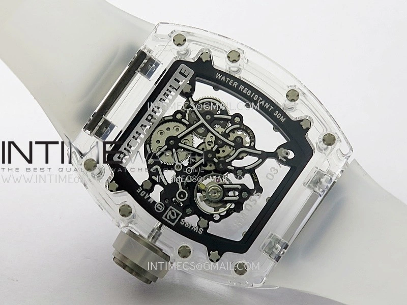 RM055 Transparent White Inner Sonic Best Edition Skeleton Dial On Transparent Rubber Strap RMUL2 Super Clone