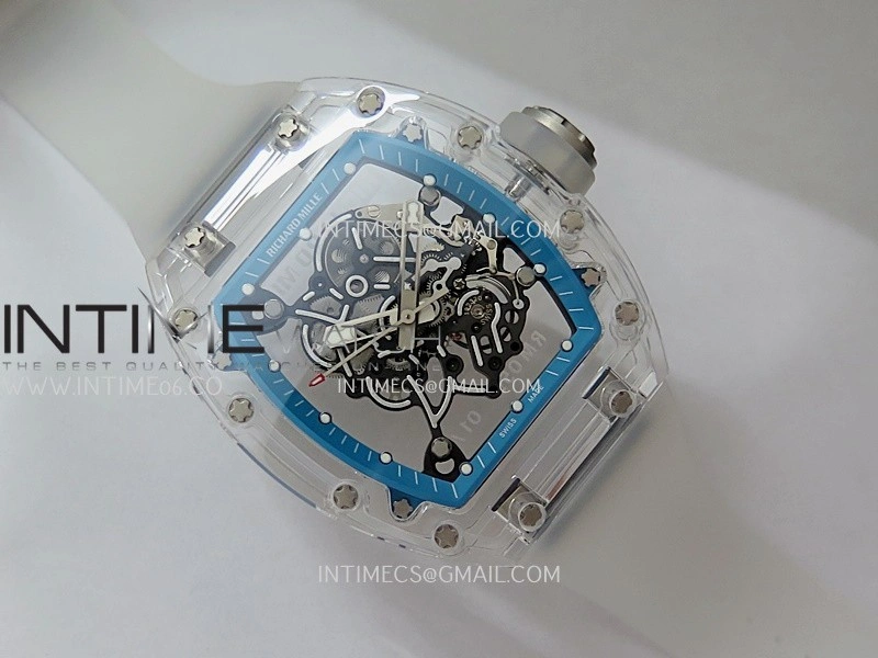 RM055 Transparent Blue Inner Sonic Best Edition Skeleton Dial On Transparent Rubber Strap RMUL2 Super Clone